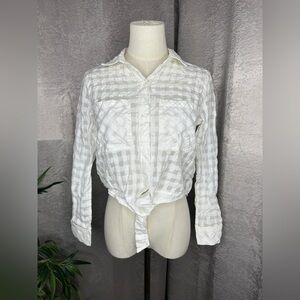 Rails Women’s Button-Down Sheer Gingham Burnout Tie-Front Shirt White Sz S